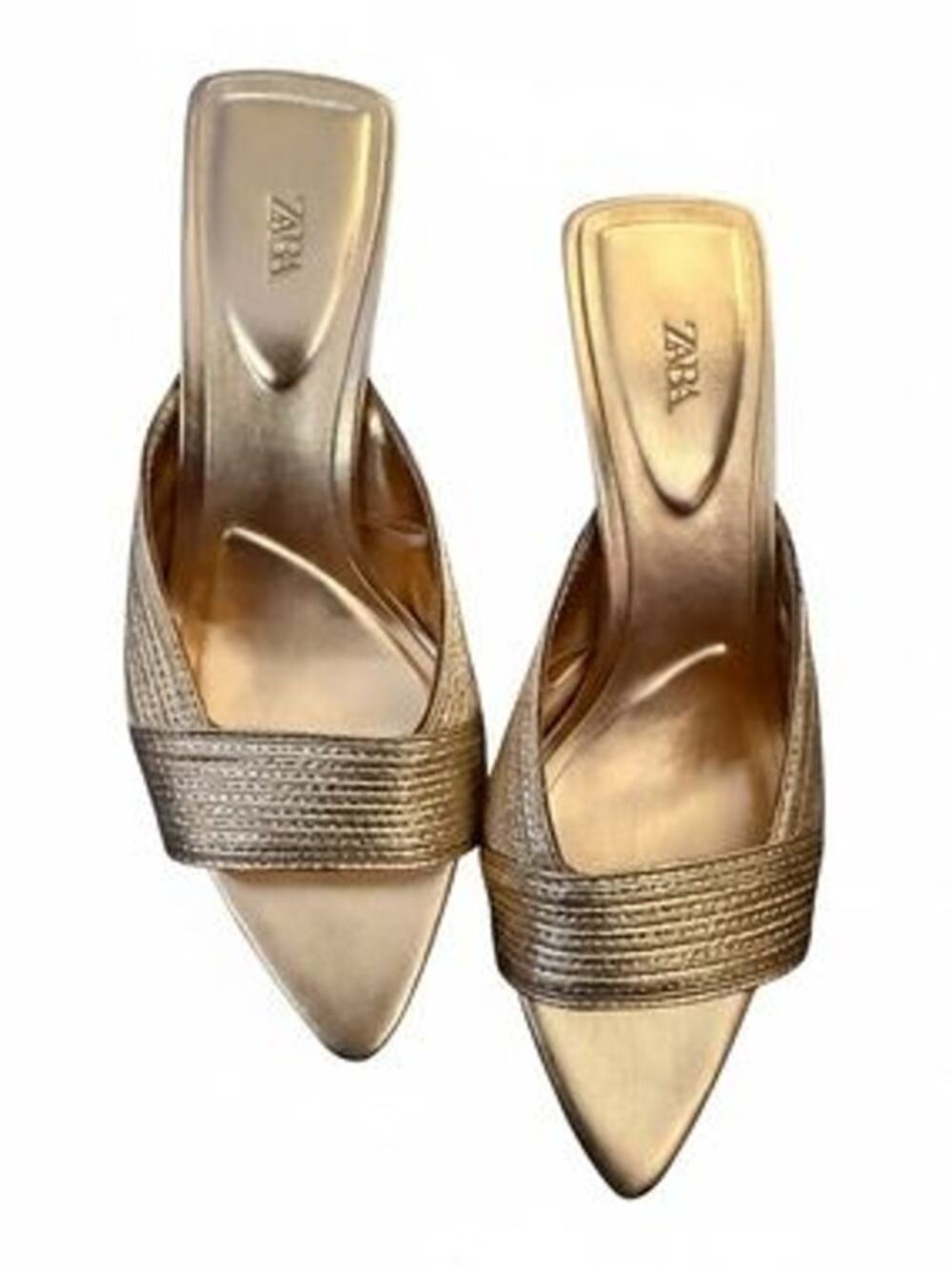 Zara Shimmering Gold Heeled Mules
